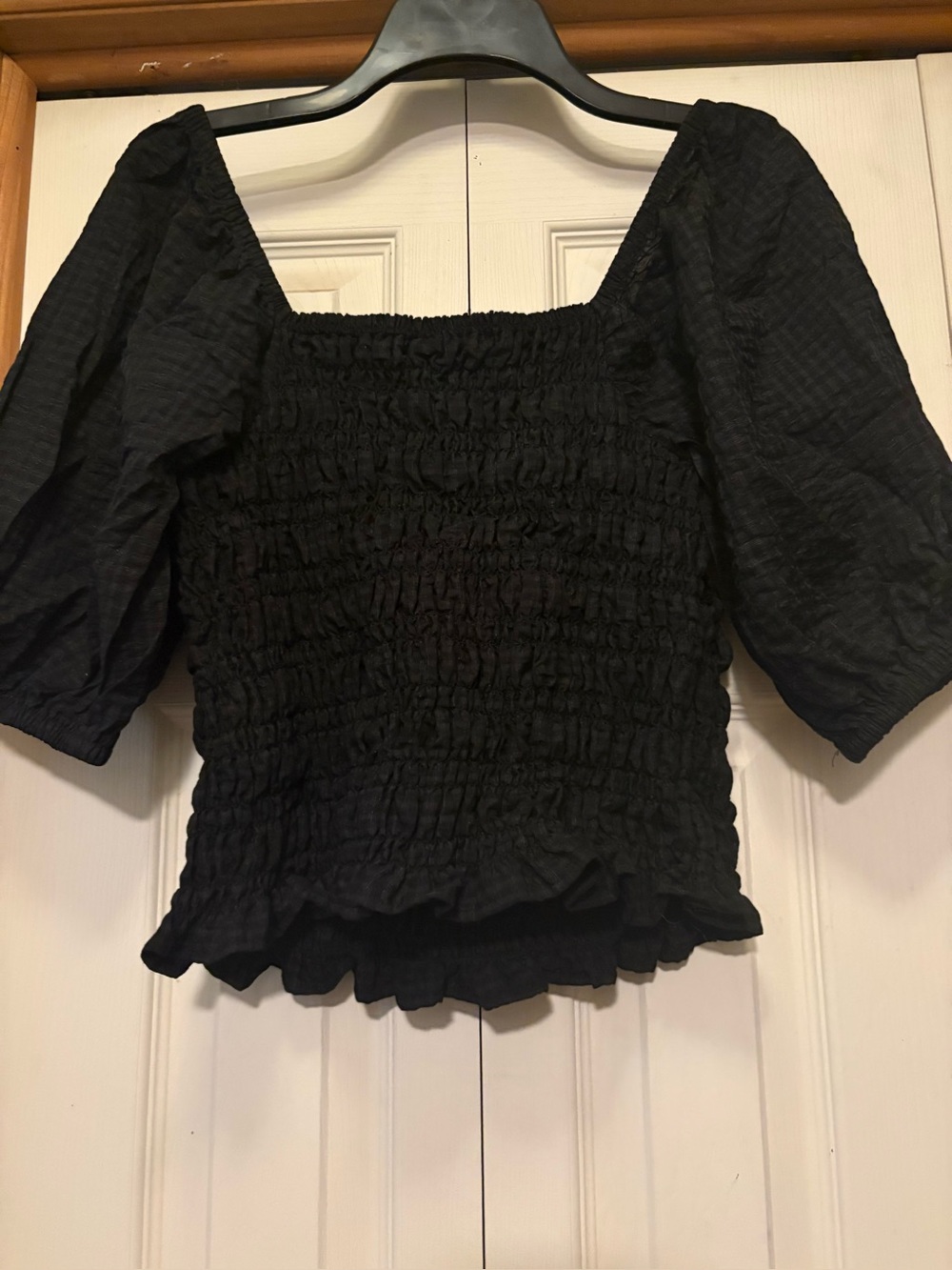 Old Navy Black Smocked Puff-Sleeve Crop Top
